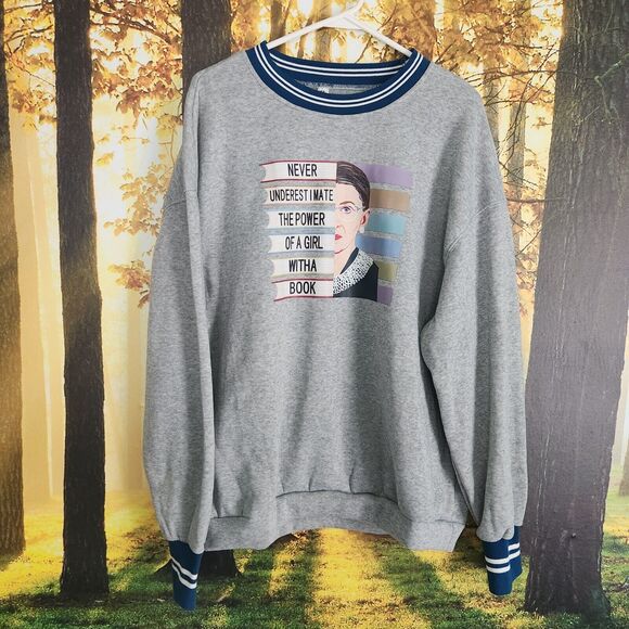Unbranded Sweaters - Ruth Bader Ginsburg Sweatshirt Gray Large Girl With A Book Feminist Gift NWT RBG